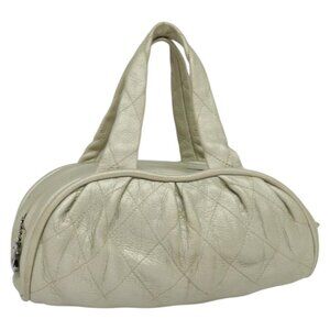 CHANEL Wild Stitch Hand Bag Leather Silver tone CC Auth 135561